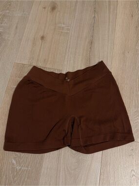 Ribbed High-Waist Chocolate Brown Athletic Shorts Women Size Large